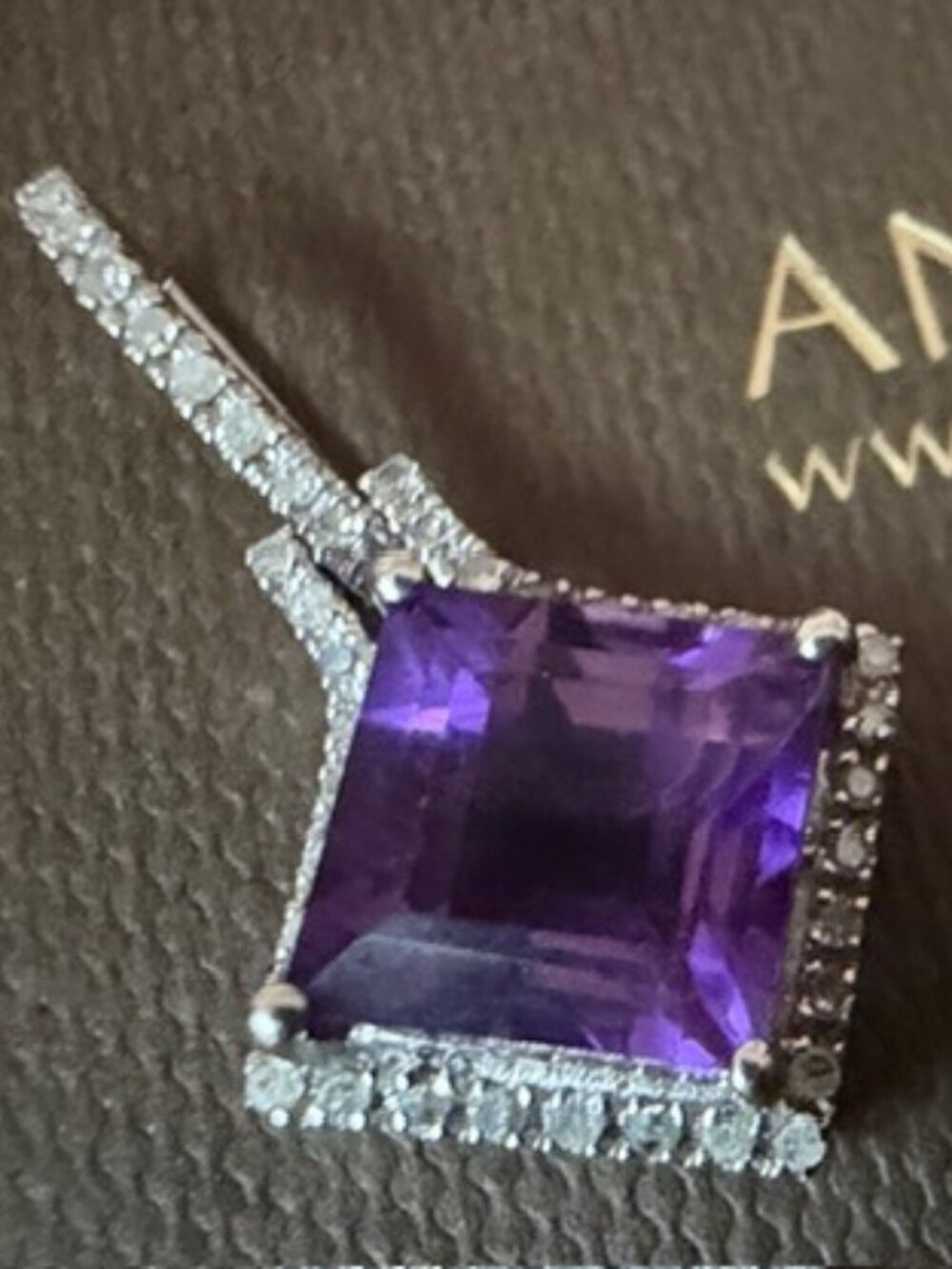 Angara 10k Gold Purple Princess Cut Amethyst Pendant & Optional 14k Gold Chain